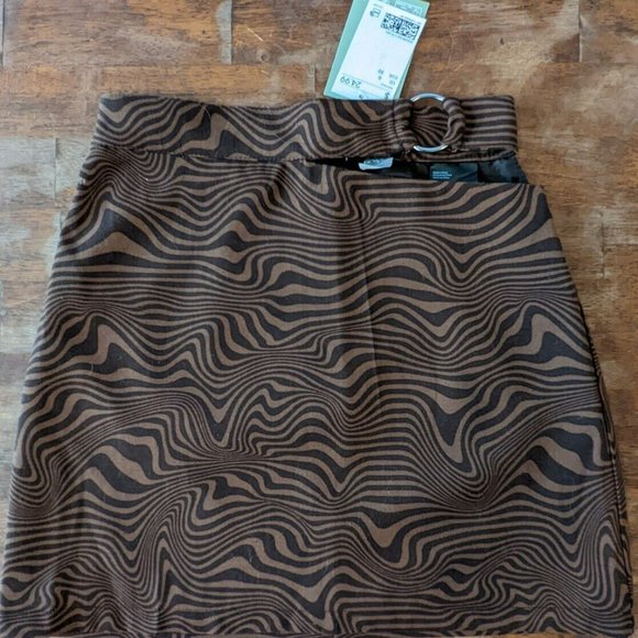 Divided by H&M Women's Brown Geometric Striped Mini Skirt Size 0 Cutout NWT - Picture 2 of 5